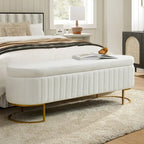 Sara Mid-Century Modern Upholstered Storage Bench Internal Grid With Metal Legs by HULALA HOME