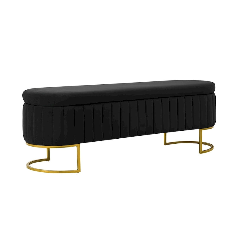 Sara Mid-Century Modern Upholstered Storage Bench Internal Grid With Metal Legs by HULALA HOME