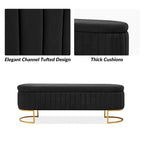 Sara Mid-Century Modern Upholstered Storage Bench Internal Grid With Metal Legs by HULALA HOME