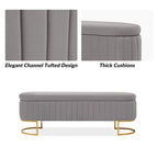 Sara Mid-Century Modern Upholstered Storage Bench Internal Grid With Metal Legs by HULALA HOME