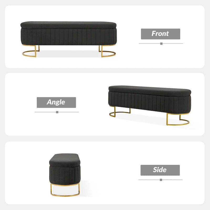 Sara Mid-Century Modern Upholstered Storage Bench Internal Grid With Metal Legs by HULALA HOME