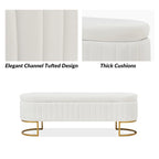 Sara Mid-Century Modern Upholstered Storage Bench Internal Grid With Metal Legs by HULALA HOME