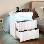 JASIWAY LED Night Stand Bedside Table with Charging Station- Set of 2