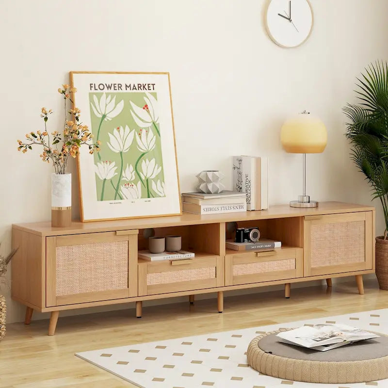 Rattan TV Stand for TVs up to 85