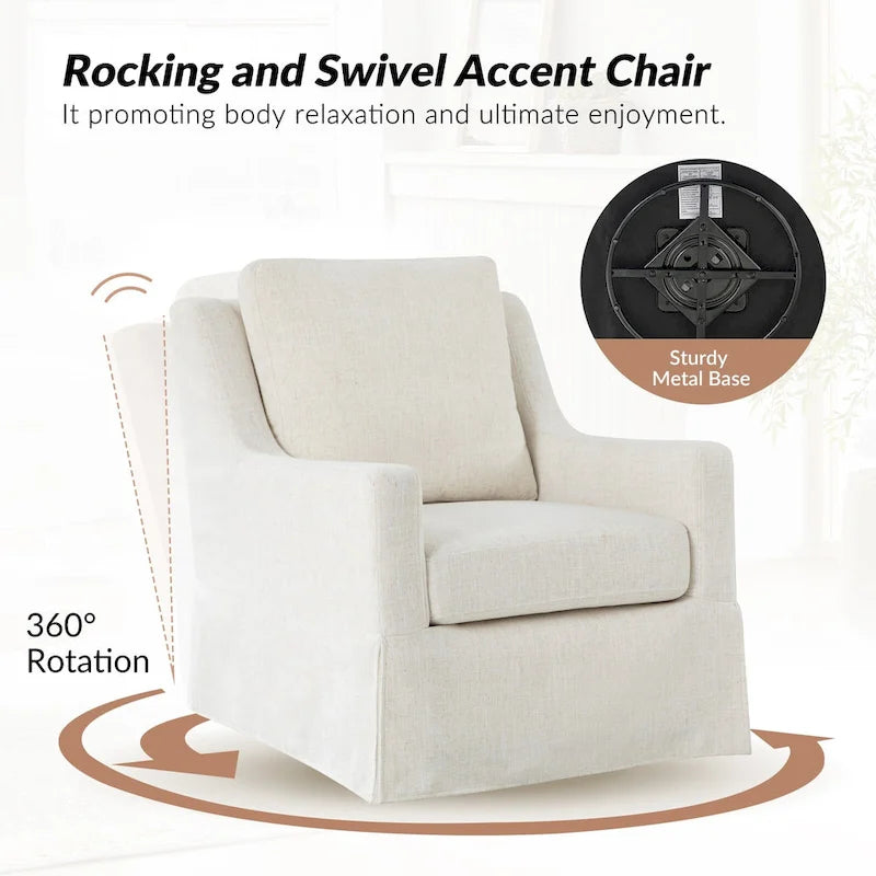 Stan Farmhouse Slipcover Rocking Swivel Chair Set of 2 by HULALA HOME