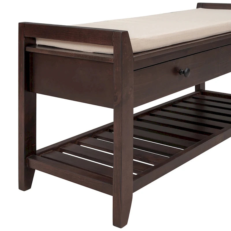 Shoe Rack with Cushioned Seat and Drawers, Multipurpose Entryway Storage Bench
