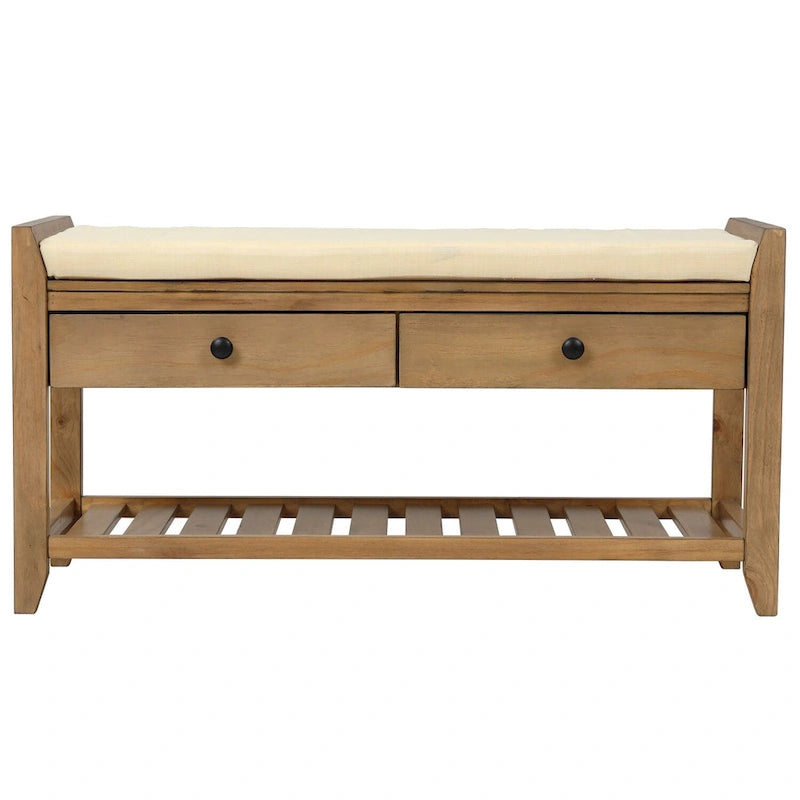 Shoe Rack with Cushioned Seat and Drawers, Multipurpose Entryway Storage Bench