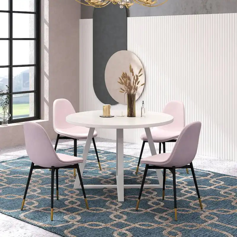 Roundhill Furniture Evatt 5-Piece Round Dining Set, Trestle Round Table with 4 Stylish Chairs