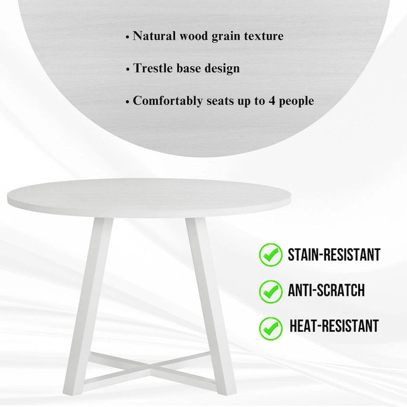 Roundhill Furniture Evatt 5-Piece Round Dining Set, Trestle Round Table with 4 Stylish Chairs