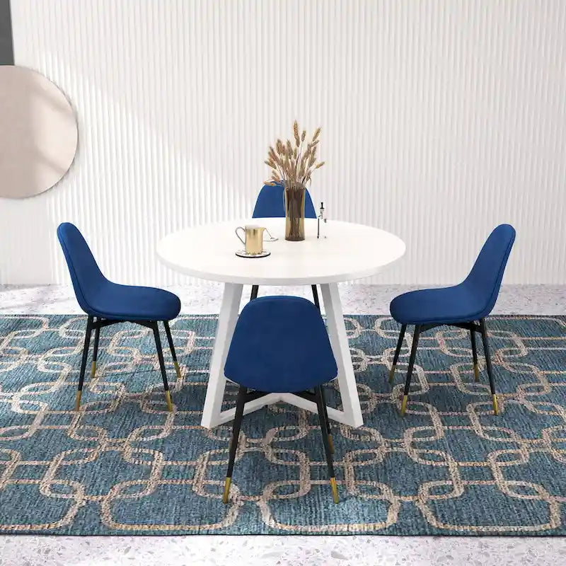 Roundhill Furniture Evatt 5-Piece Round Dining Set, Trestle Round Table with 4 Stylish Chairs