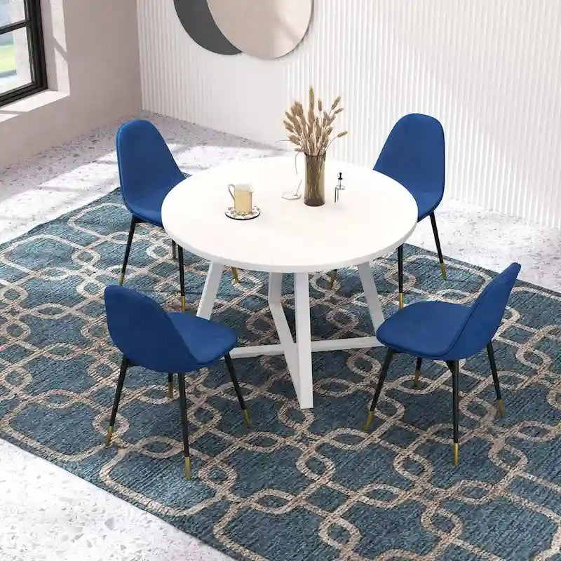 Roundhill Furniture Evatt 5-Piece Round Dining Set, Trestle Round Table with 4 Stylish Chairs