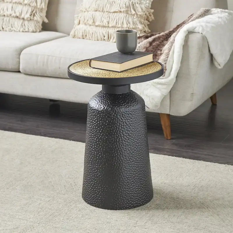 Metal Handmade Side End Accent Table with Rope Tabletop - Black
