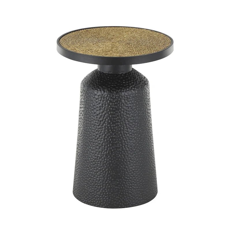 Metal Handmade Side End Accent Table with Rope Tabletop - Black
