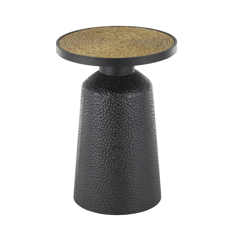 Metal Handmade Side End Accent Table with Rope Tabletop - Black