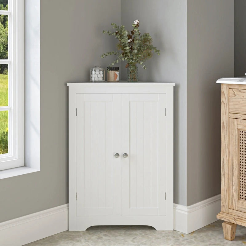 Floor Corner Cabinet with 2 Doors and Adjustable Shelves