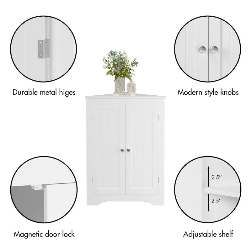 Floor Corner Cabinet with 2 Doors and Adjustable Shelves