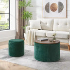 2-Piece Set Round Chenille Storage Ottoman, Equipped with a Drum Shaped Small Stool, Storage Space, and MDF Made Desktop Panel