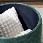 2-Piece Set Round Chenille Storage Ottoman, Equipped with a Drum Shaped Small Stool, Storage Space, and MDF Made Desktop Panel