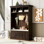 Classic Hall Tree with 3 Hooks,Coat Hanger,Storage Bench for Entrance,Hallway