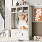 Classic Hall Tree with 3 Hooks,Coat Hanger,Storage Bench for Entrance,Hallway