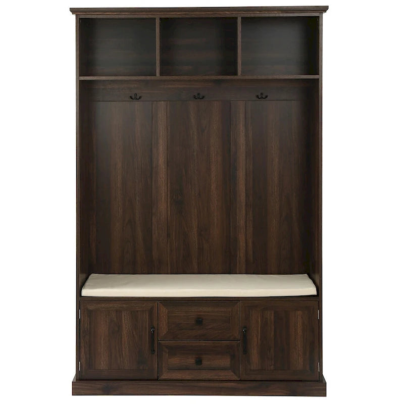 Classic Hall Tree with 3 Hooks,Coat Hanger,Storage Bench for Entrance,Hallway
