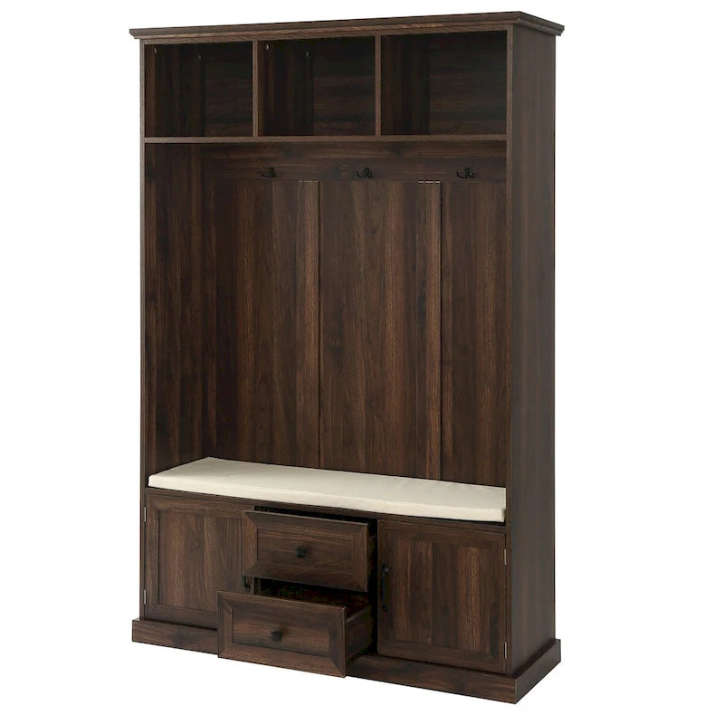 Classic Hall Tree with 3 Hooks,Coat Hanger,Storage Bench for Entrance,Hallway