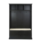 Classic Hall Tree with 3 Hooks,Coat Hanger,Storage Bench for Entrance,Hallway