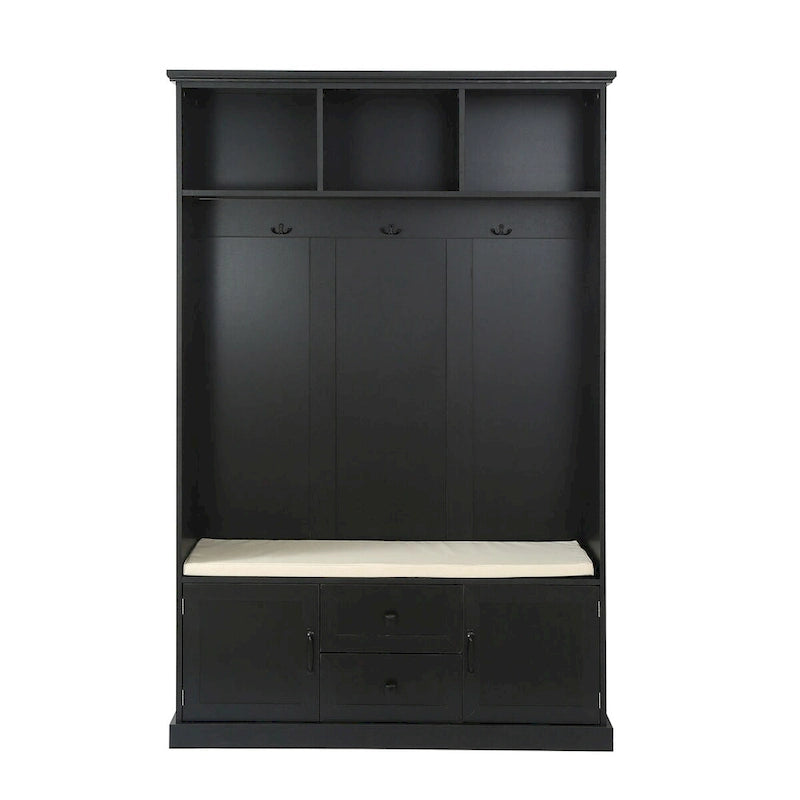 Classic Hall Tree with 3 Hooks,Coat Hanger,Storage Bench for Entrance,Hallway