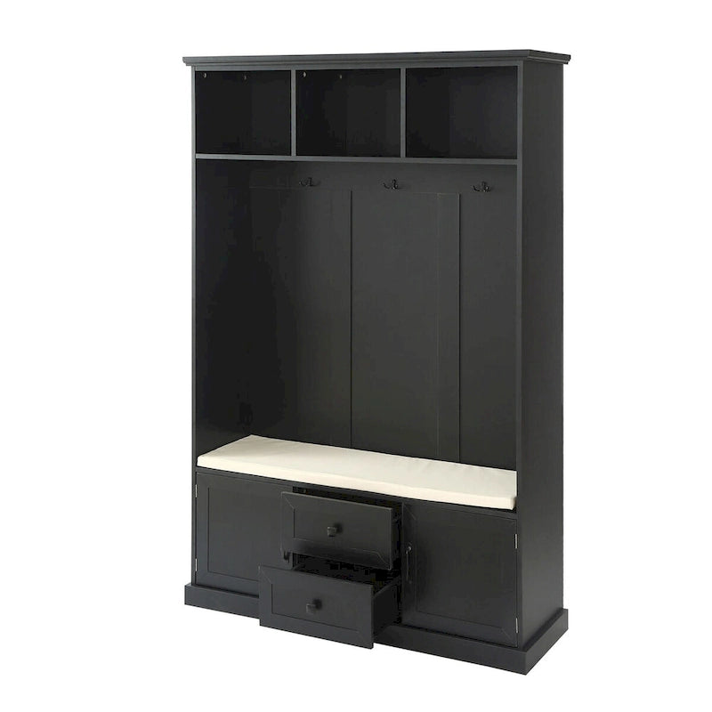 Classic Hall Tree with 3 Hooks,Coat Hanger,Storage Bench for Entrance,Hallway