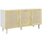 Sideboard Buffet Cabinet, Kitchen Cabinet, Coffee Bar Cabinet with 3 Rattan Doors and Adjustable Shelves