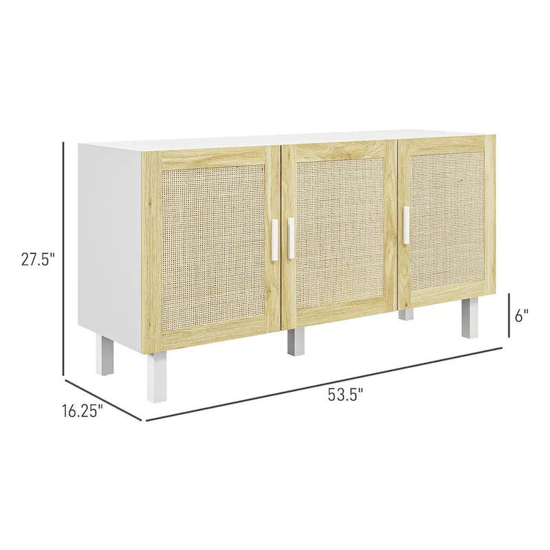 Sideboard Buffet Cabinet, Kitchen Cabinet, Coffee Bar Cabinet with 3 Rattan Doors and Adjustable Shelves