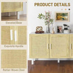 Sideboard Buffet Cabinet, Kitchen Cabinet, Coffee Bar Cabinet with 3 Rattan Doors and Adjustable Shelves