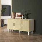 Sideboard Buffet Cabinet, Kitchen Cabinet, Coffee Bar Cabinet with 3 Rattan Doors and Adjustable Shelves