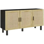 Sideboard Buffet Cabinet, Kitchen Cabinet, Coffee Bar Cabinet with 3 Rattan Doors and Adjustable Shelves