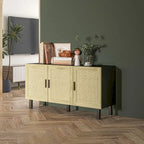 Sideboard Buffet Cabinet, Kitchen Cabinet, Coffee Bar Cabinet with 3 Rattan Doors and Adjustable Shelves